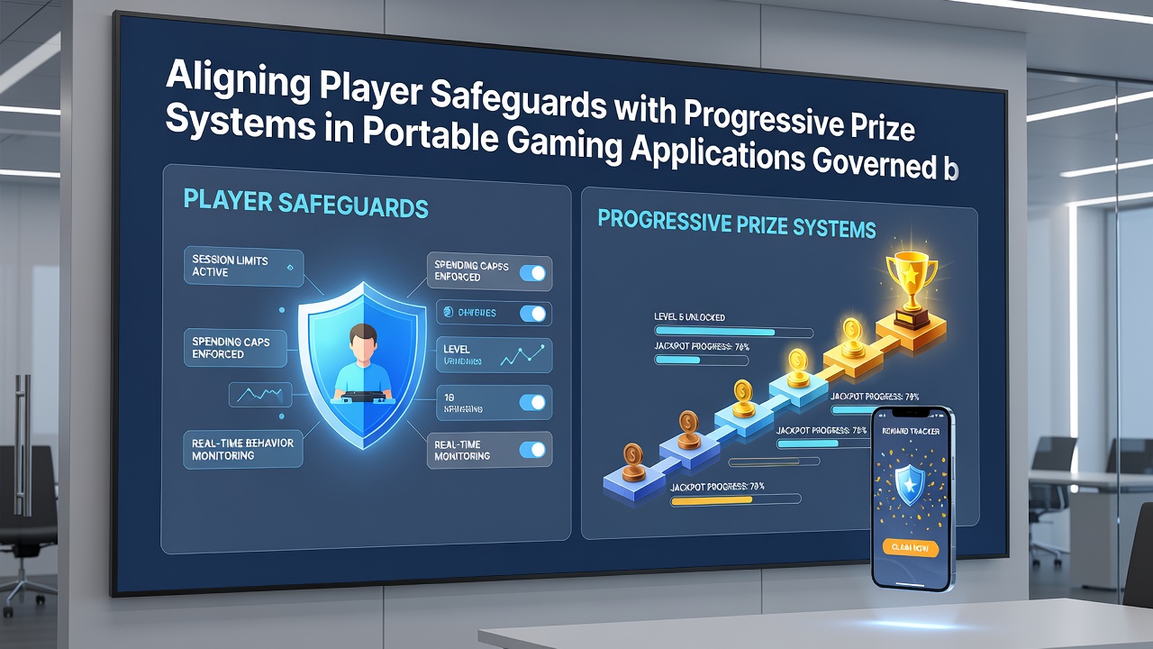 Diagram showing data flow between progressive prize pools and player safeguard systems in French-regulated mobile apps